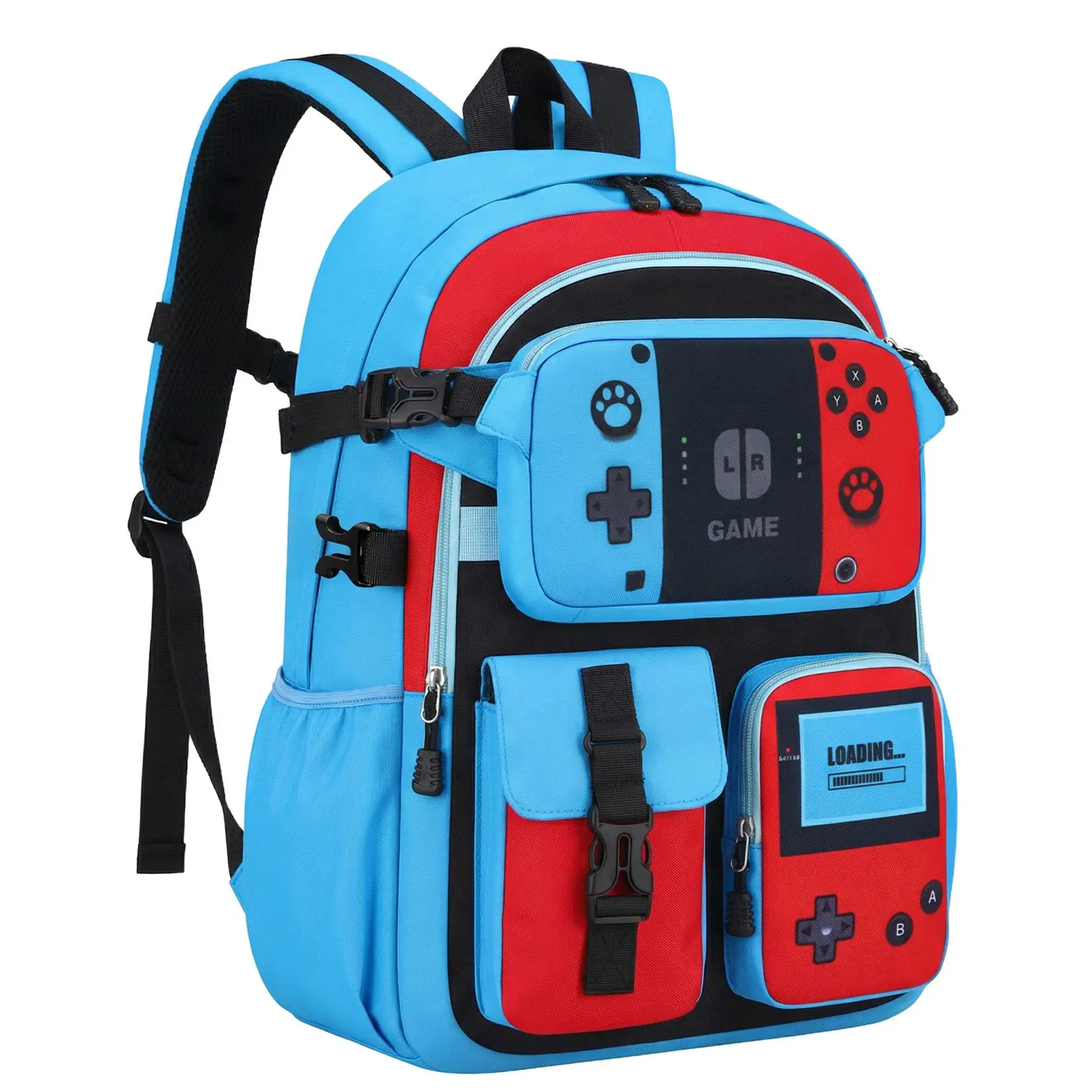 TILYTADLY 2-in-1 Versatile Cool Backpack - 18in Large Capacity, Detachable Waist Bag, Game-Themed Print, Casual Daily Use Backpacks for Boys School