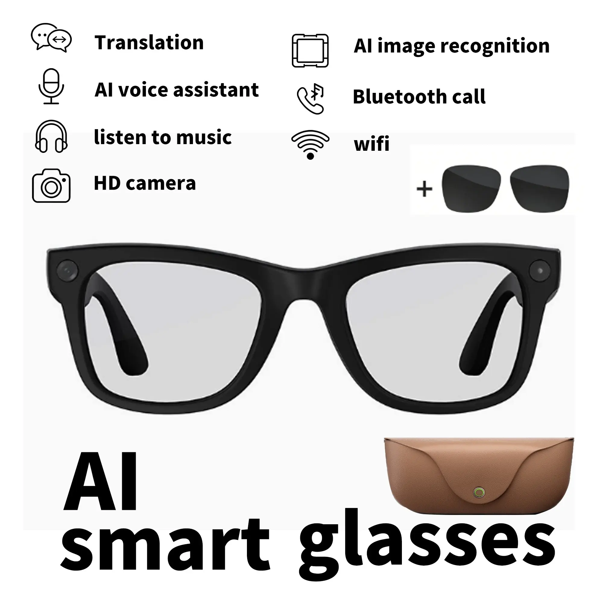 Mt5 Ultra Ai Smart Glasses, 8mp HD Camera, Real-Time Translation, Bluetooth-compatible Call, 300mah Battery, 2000mah Reverse Charging Box, Wireless Wearable Tech