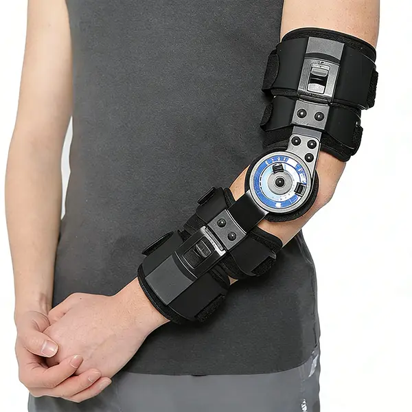 Hinged ROM Elbow Brace, Adjustable Post-Op Stabilizer for Fracture & Tendon Repair Recovery, Telescoping Arm Splint with Locking Hinges for Left/Right Arm