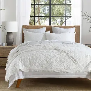 Linen Front/   Quilt Set  Size, White Pre-Washed European Flax Linen Quilt,   Bedspread Coverlet Bedding Set 3- for  Seasons