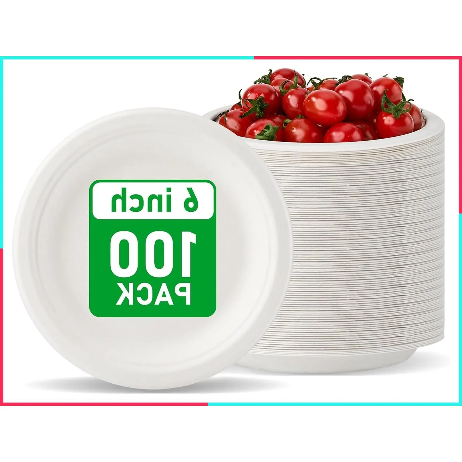 Compostable 6 Inch Paper Plates [100 Pack] - Heavy Duty Disposable Biodegradable Dessert Plates, Unbleached White, Made from Natural Sugarcane Fibers, Round