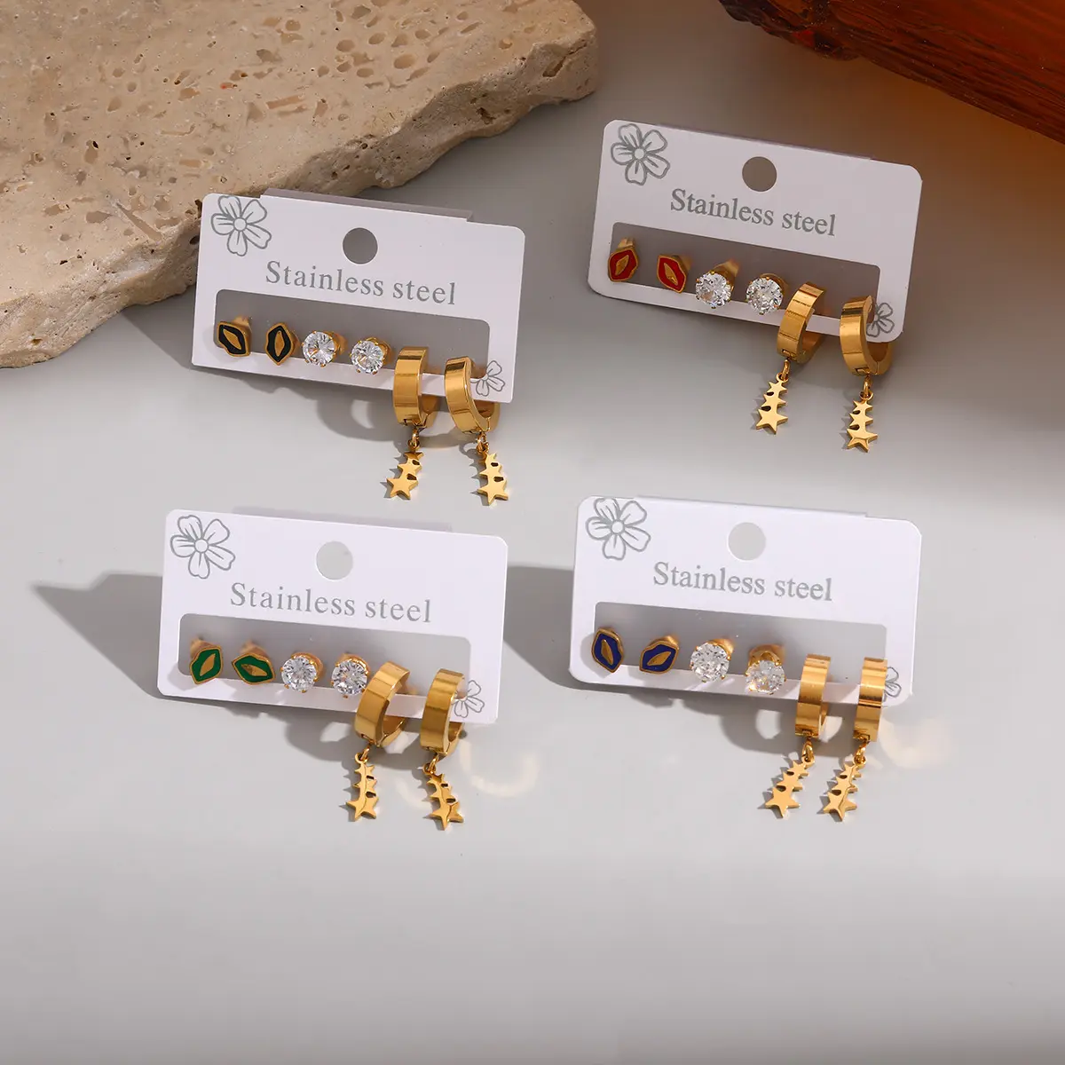 Main Character Energy Star Drop Huggie Hoop Earrings 1 Pair Gold Stainless Steel Stud Earrings with Evil Eye Zircon Detail Y2K Baddie Aesthetic Multi Piercing Jewelry for Women Effortless Daily Glamour