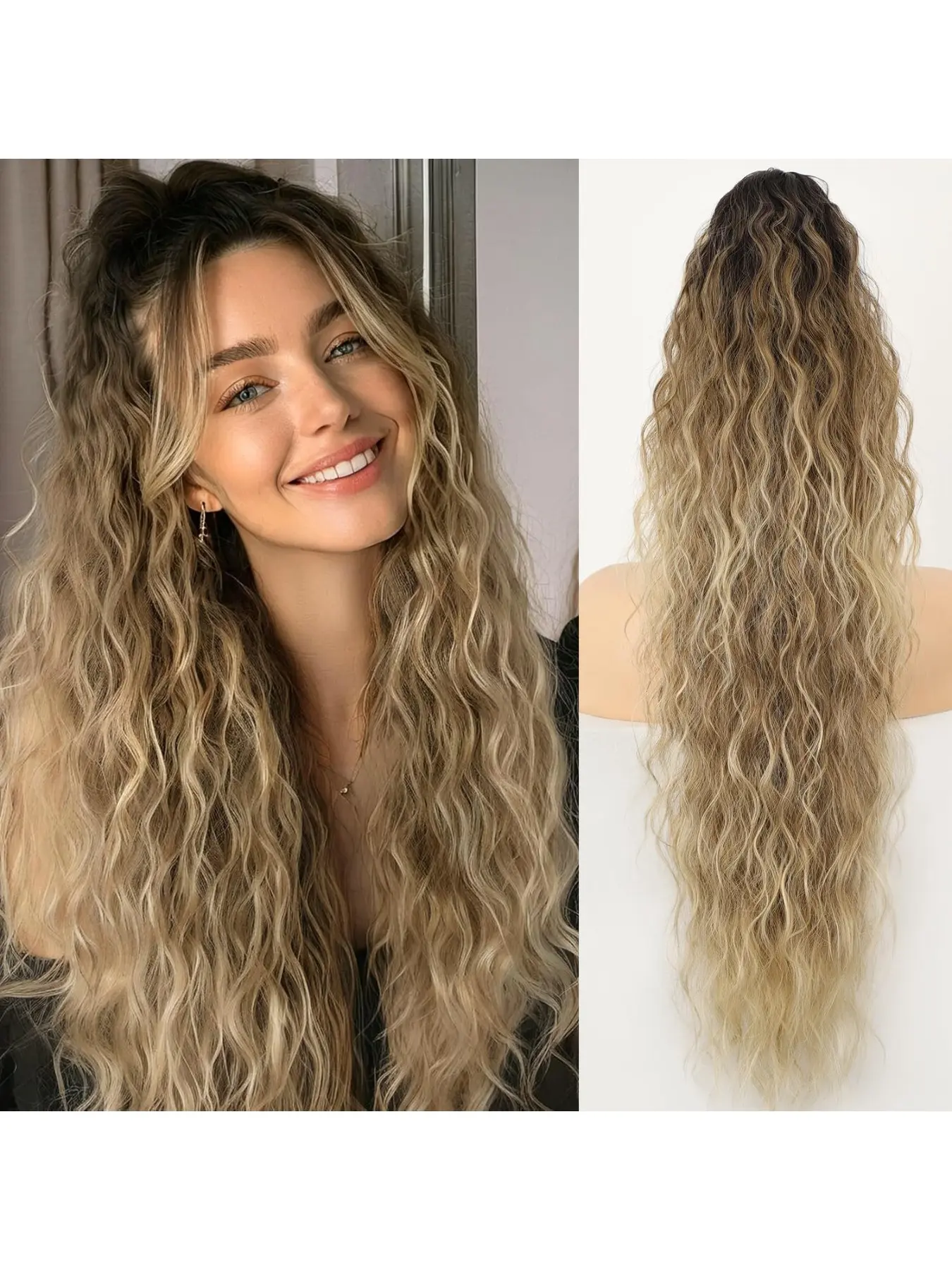 Claw Long Wavy Ponytail Extension 30" Curly Pony Tail Clip in Hair Extensions for Women fluffy Natural Looking Synthetic Hairpiece for Daily Use