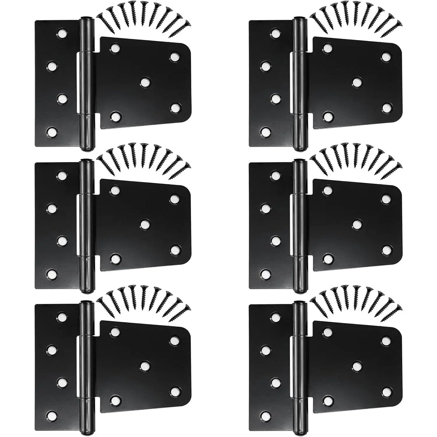Heavy Duty 3.5-Inch Black Iron Gate Hinges (6-Pack, Includes Screws) - Fits Wood Shed, Barn Door
