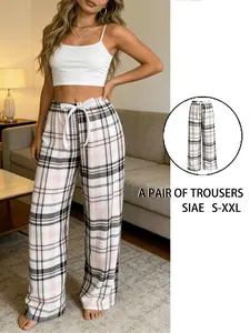 Women's Plaid Long Pants, Spring Summer New Patchwork Plaid Sleepwear, Loose Comfortable Outer Wear, All-Season Home Clothes
