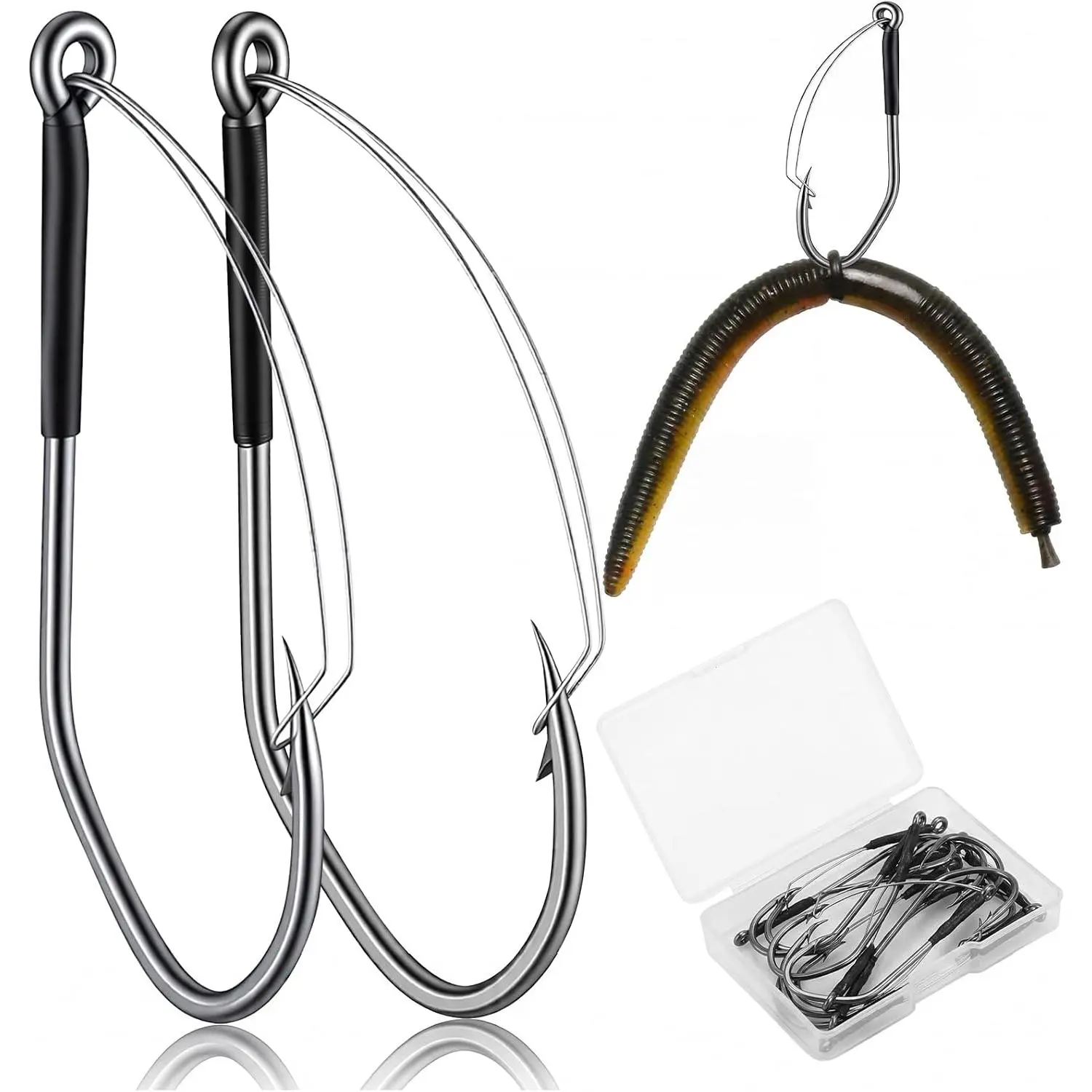 70 count Weedless Wacky  Hooks Professional V Bass Fishing Worm Hooks Carbon Steel Fishing Lure Baits for Freshwater Saltwater
