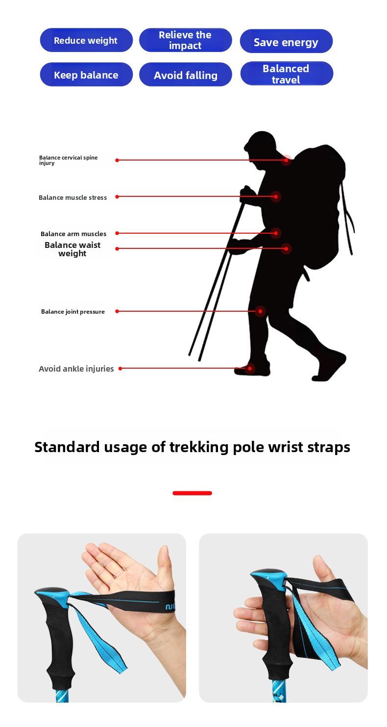 Five-section folding trekking pole, camping hiking pole, ultra-light aluminum alloy portable non-slip climbing cane