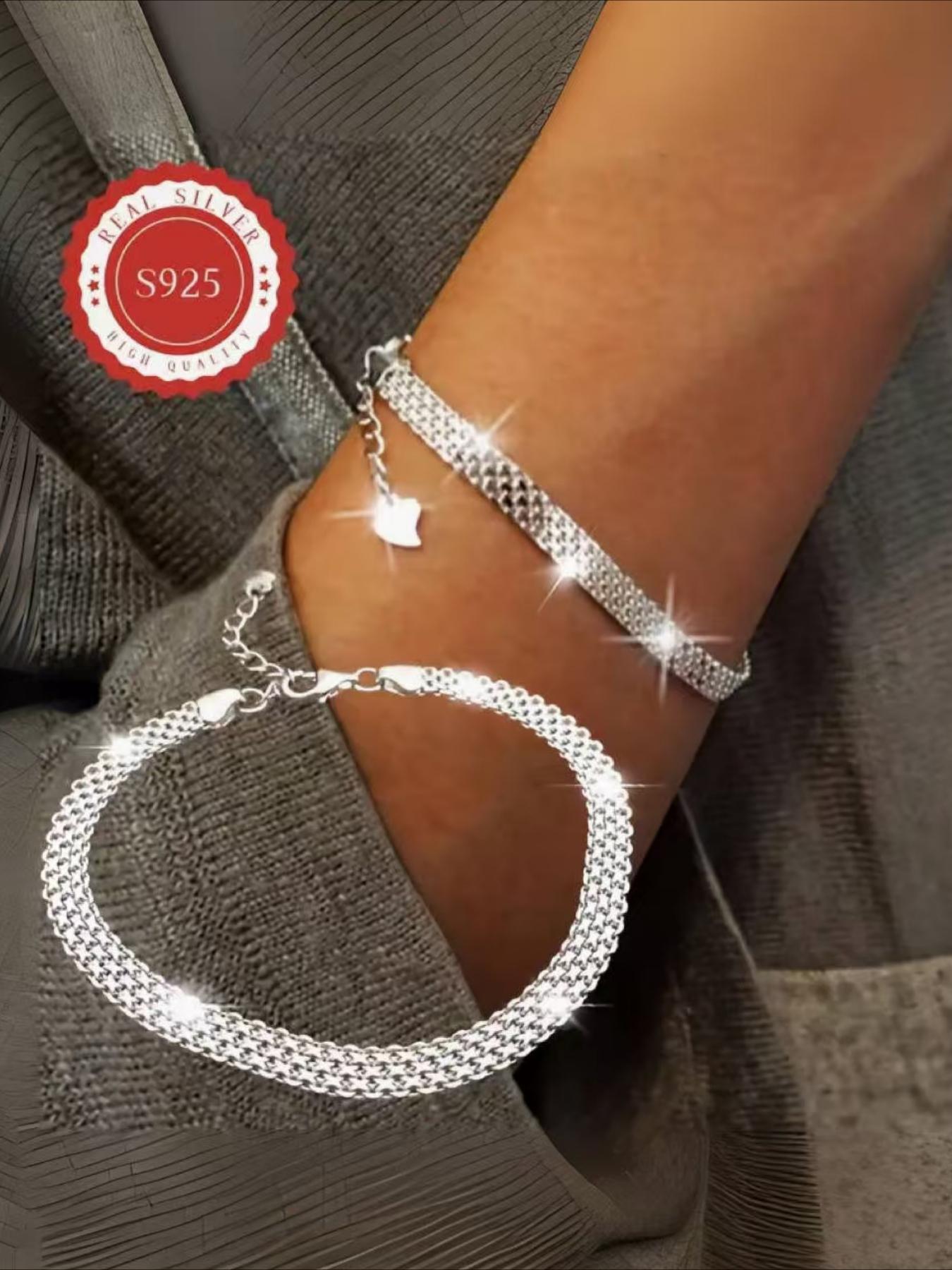 S925 Sterling Silver Wide Chain Bracelet, Cuban Link Bracelet, High Quality Elegant Unique Trendy Chain Bracelet for Men and Women, Bracelet Perfect for Gift Idea, Suitable for All Seasons