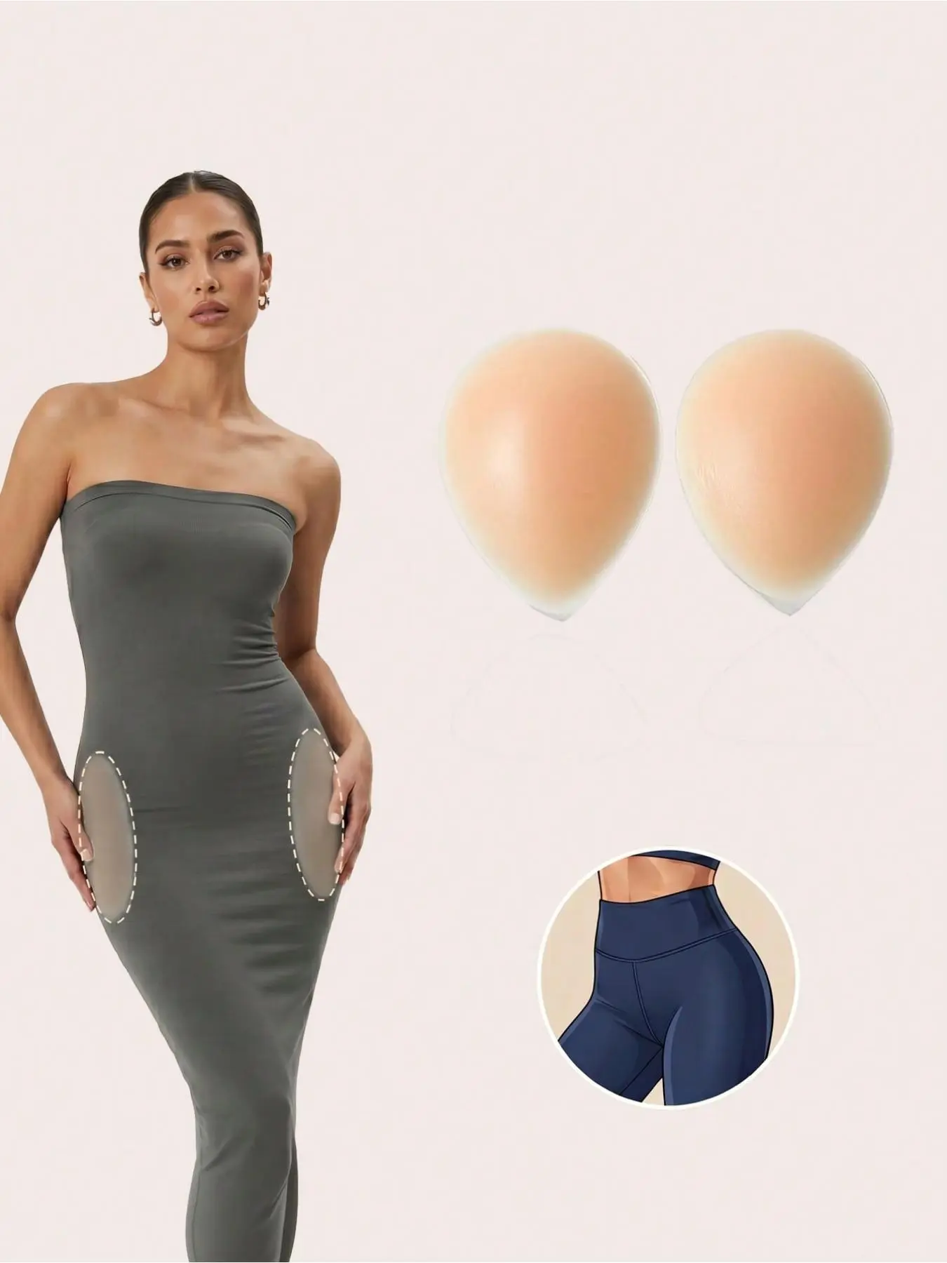 2pcs Seamless Silicone Hip Enhancer Pads, Invisible Hip Inserts, Two‑Size Option Soft Body Shaper Pads, Skin‑Friendly for Bodycon Outfits, Jeans and Casual Dresses