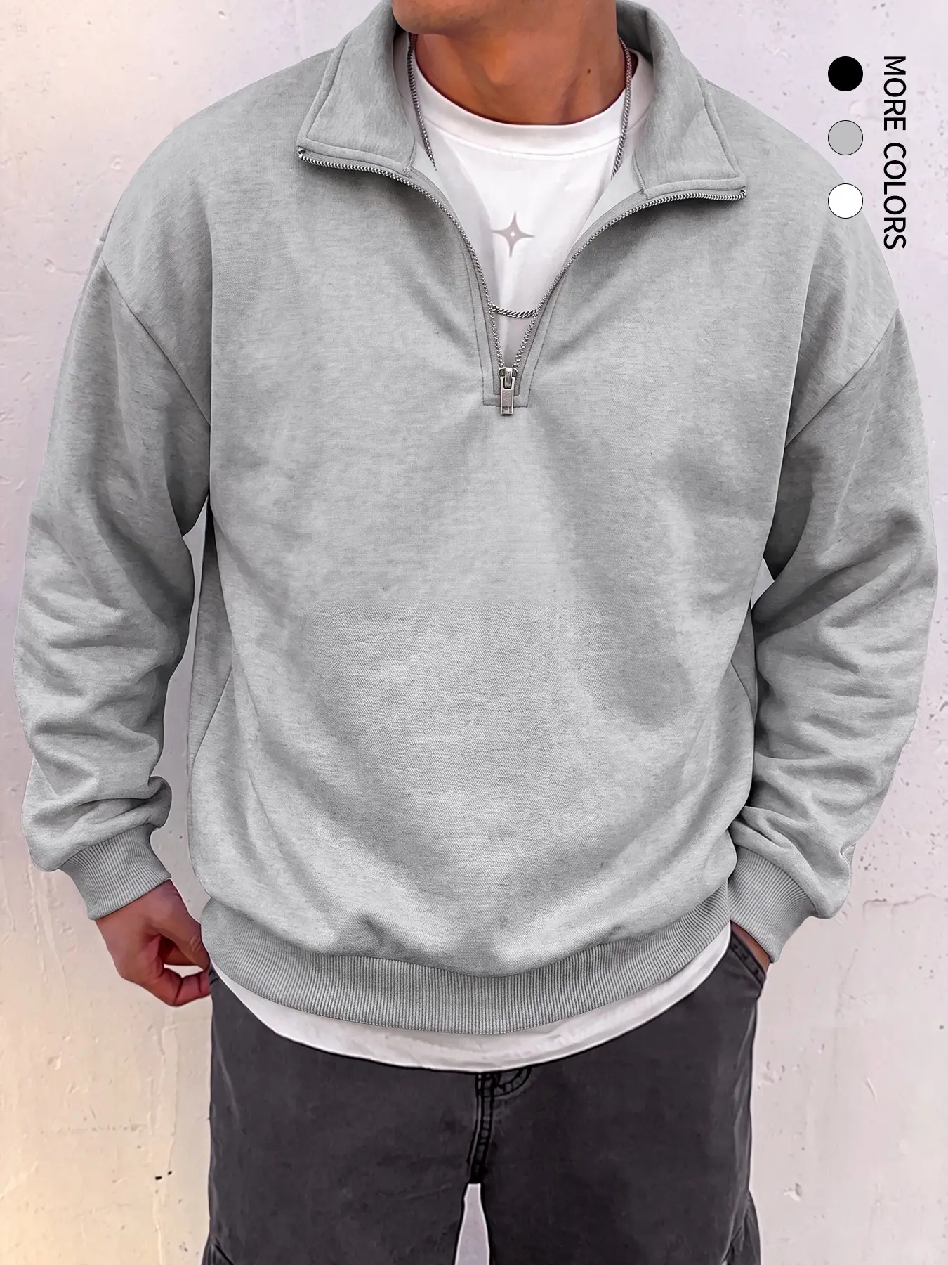 Men's half zip pullover hoodie, casual stand up collar loose long sleeved solid color street style hoodie top, suitable for music festivals and nightlife, the perfect gift for boyfriends/husbands