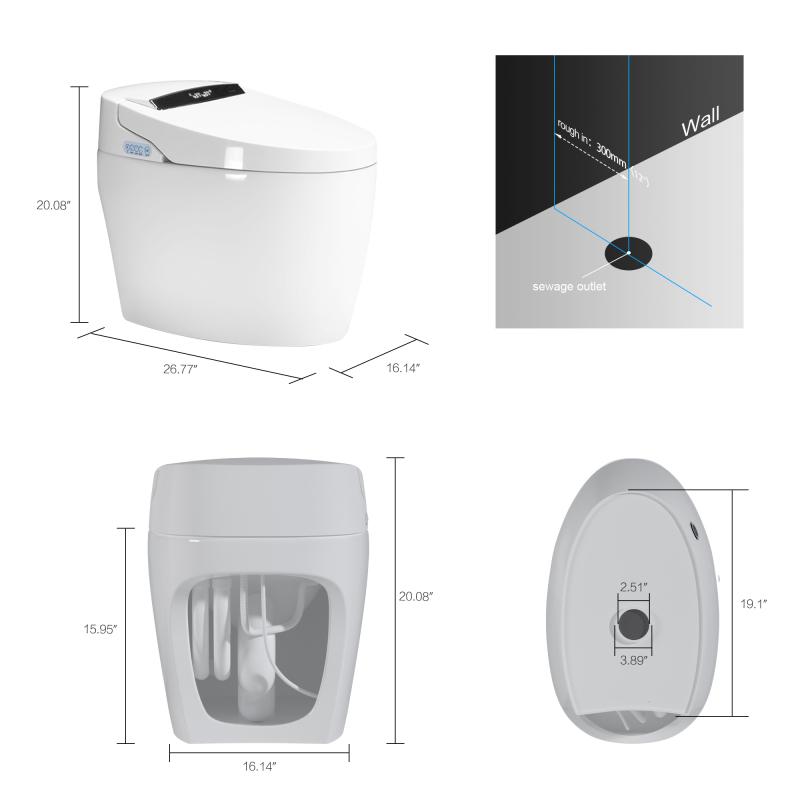 Bellemave Smart Toilets with Heated Bidet Seat Portable Toilet with Bidet Built Intelligent Auto Open Close Seat Dryer Warm Water Modern Features Hands-Free Operation & Foot Sensor