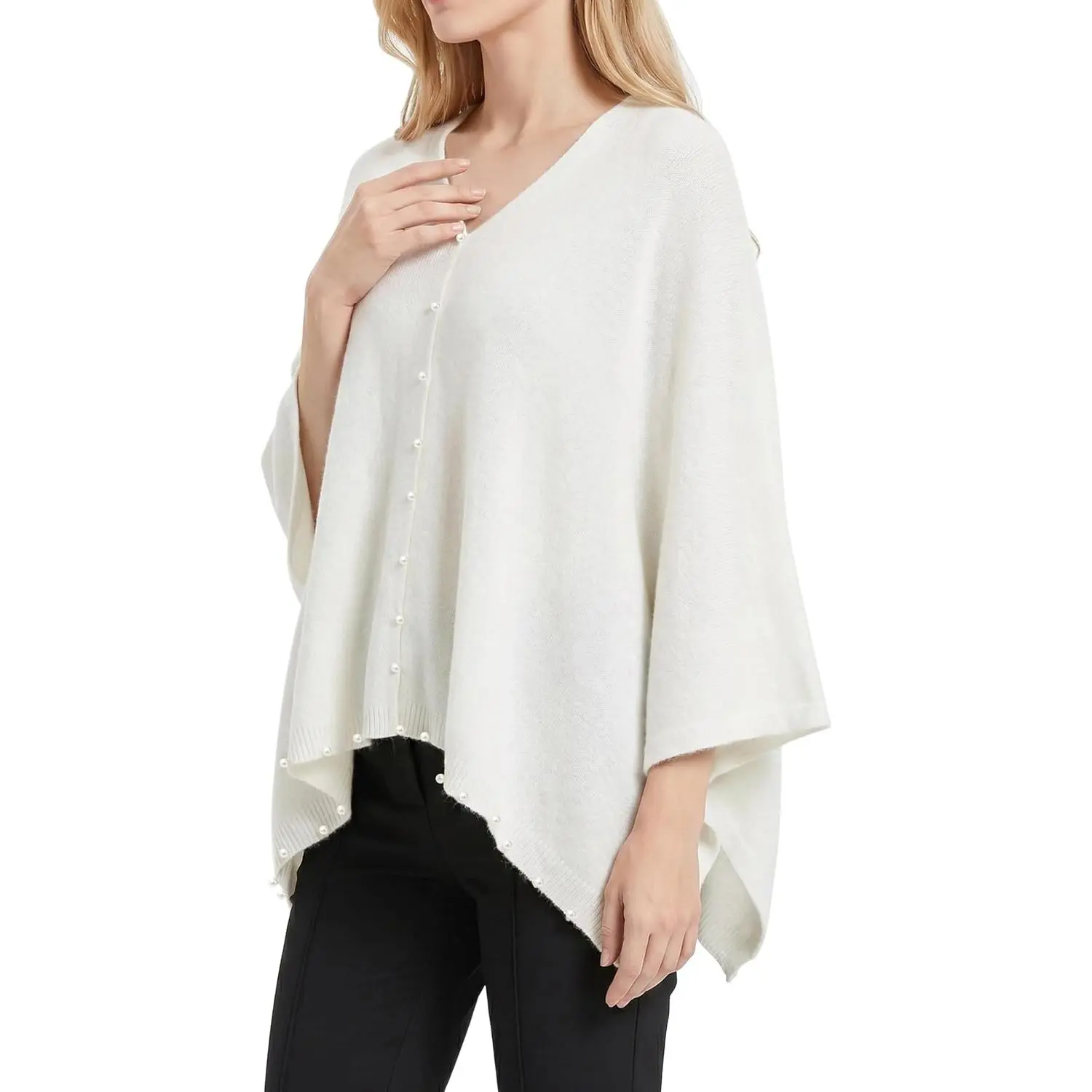 Womens Knitted Poncho Shawl Sweaters  Trim Lightweight Cape |  blend fabic,  trim, asymmetrical knit poncho shawl, spring fall layering, travel scarf and casual outfits