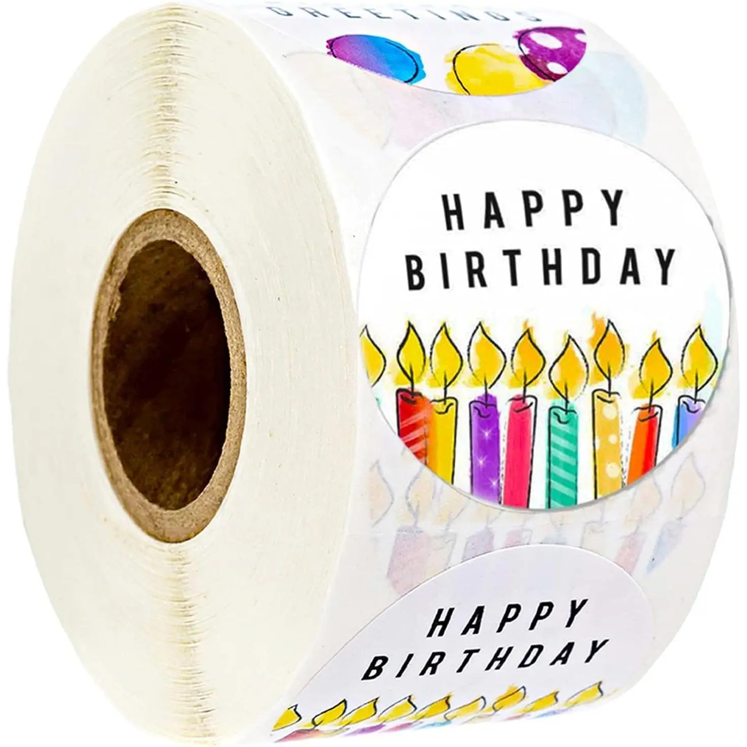 Happy Birthday Stickers, Round Happy Birthday Stickers, Self Adhesive Stickers Happy Birthday with 500 count Label Rolls (1.5" Round - 500 Labels Per Roll) for Party Decoration Adults