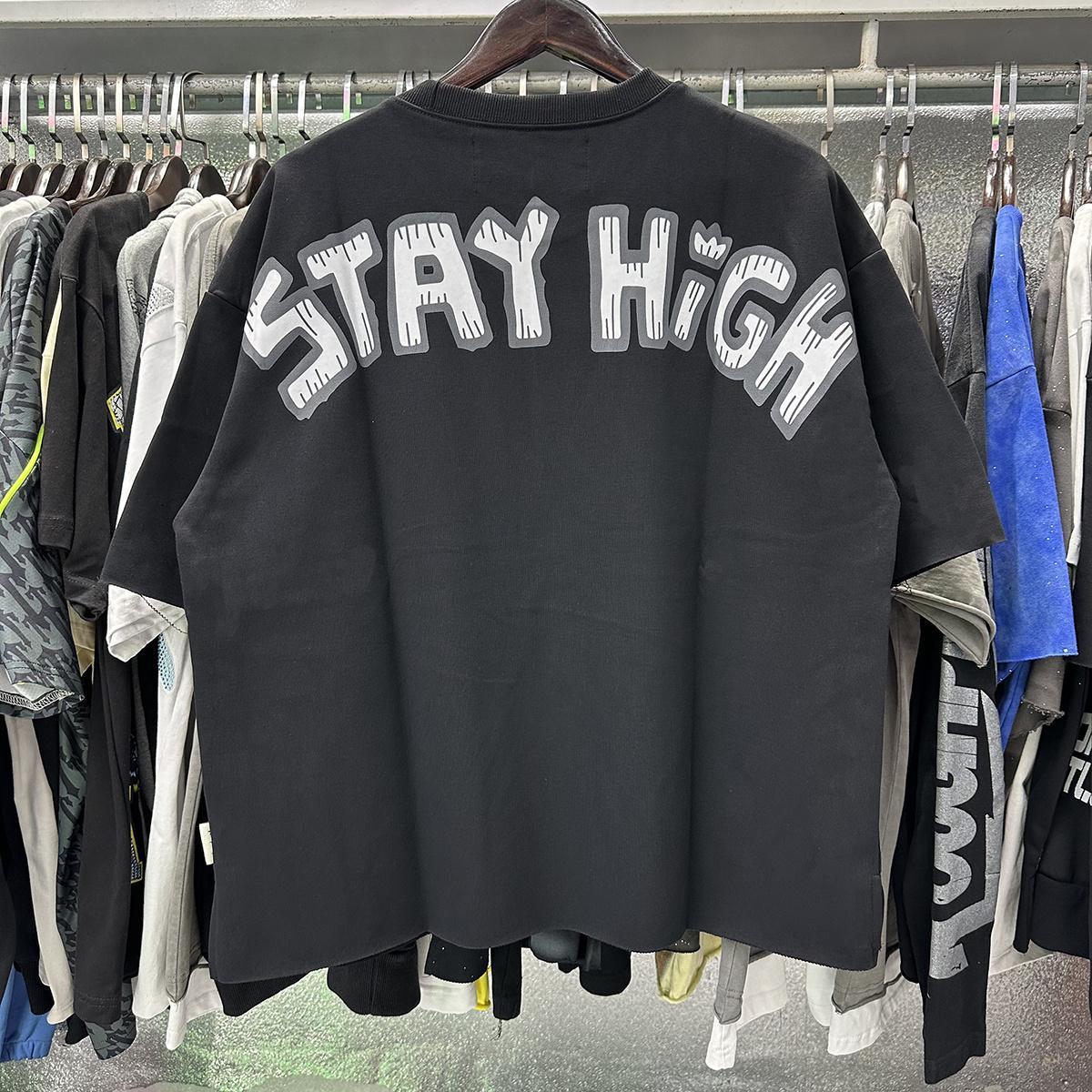 Stay High Graphic Terry Cropped T-Shirt, Unisex Crew Neck Oversized Baggy Cotton Tee, 2026 New Style BKYS Hip-Hop Retro Streetwear, High-Quality Real Photo Vintage Casual Summer Top for Men Women