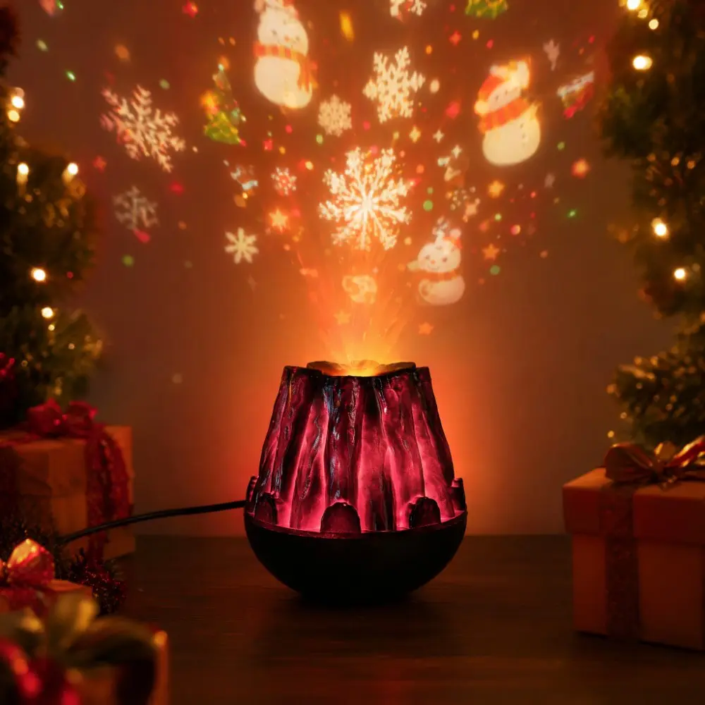 Christmas Projection Lamp, Wall Fireplace Flame Effect, 5v USB Powered, Ideal for Thanksgiving, Christmas, Halloween, Holiday Parties