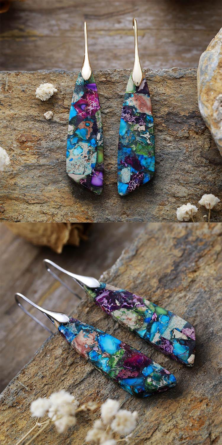 Bohemian Emperor Stone Geometric Pendant Earrings Natural Stone Jewelry