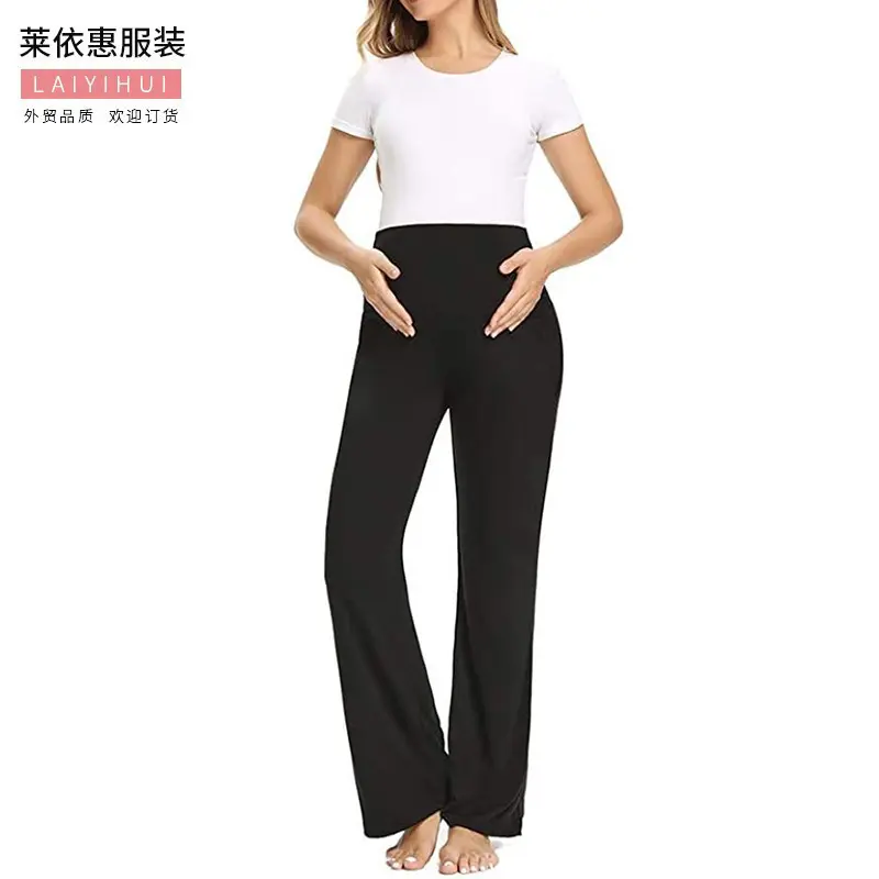 Cross-border European and American high-waisted maternity pants, thin, loose, straight-leg, home casual, versatile, comfortable, stretchy maternity pants.