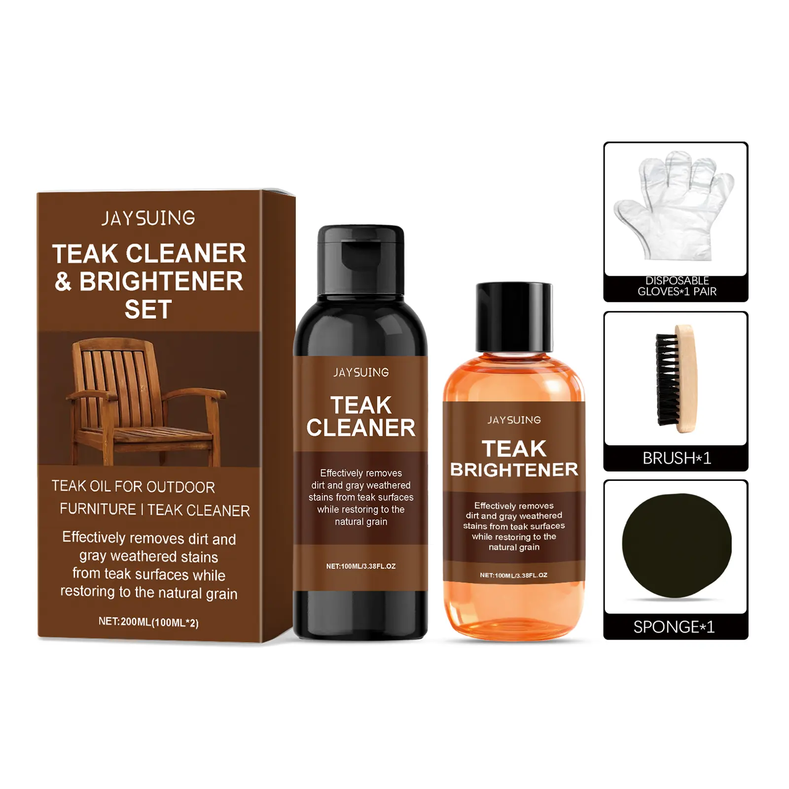 Jaysuing Silicone Brush Teak Cleaning Care Kit - Household Wood Cleaner for Decontamination, Wood Grain Brightening, Daily Furniture Maintenance