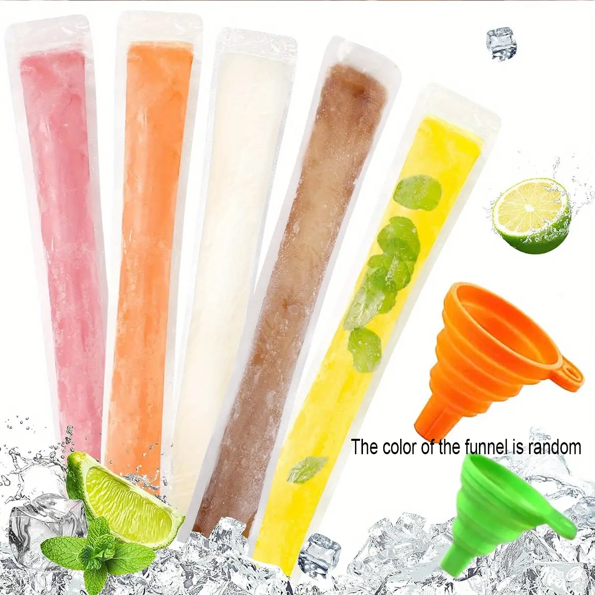 100/300pc Ice Pop Bags with Funnel, Thick Self-Seal Stackable Ice Pop Molds, Food-Grade Freezer Bags for Home DIY, Perfect for Summer Treats