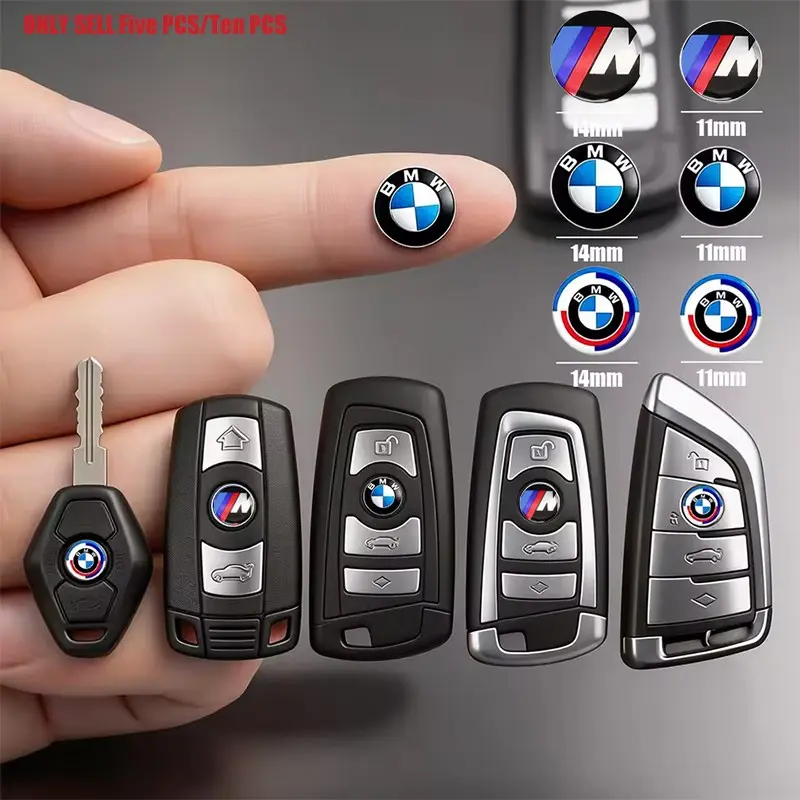10pc 3D Aluminum Car Remote Key Emblem Stickers, Car Key Accessory, Key Shell Decals for Bmw Models, 50th Anniversary Edition, Durable and Stylish