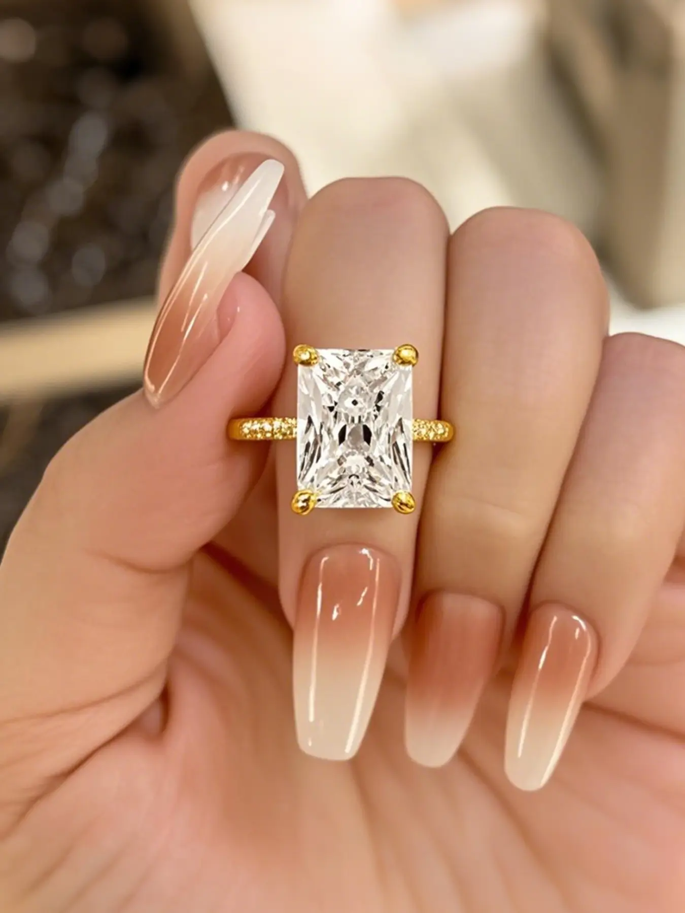 4 Carat Radiant Cut Cubic Zircon Ring, Princess Square Four Prong Setting, Women's Engagement Proposal Promise Ring, Valentine's Day Gift, Elegant Ring, Unique Rings