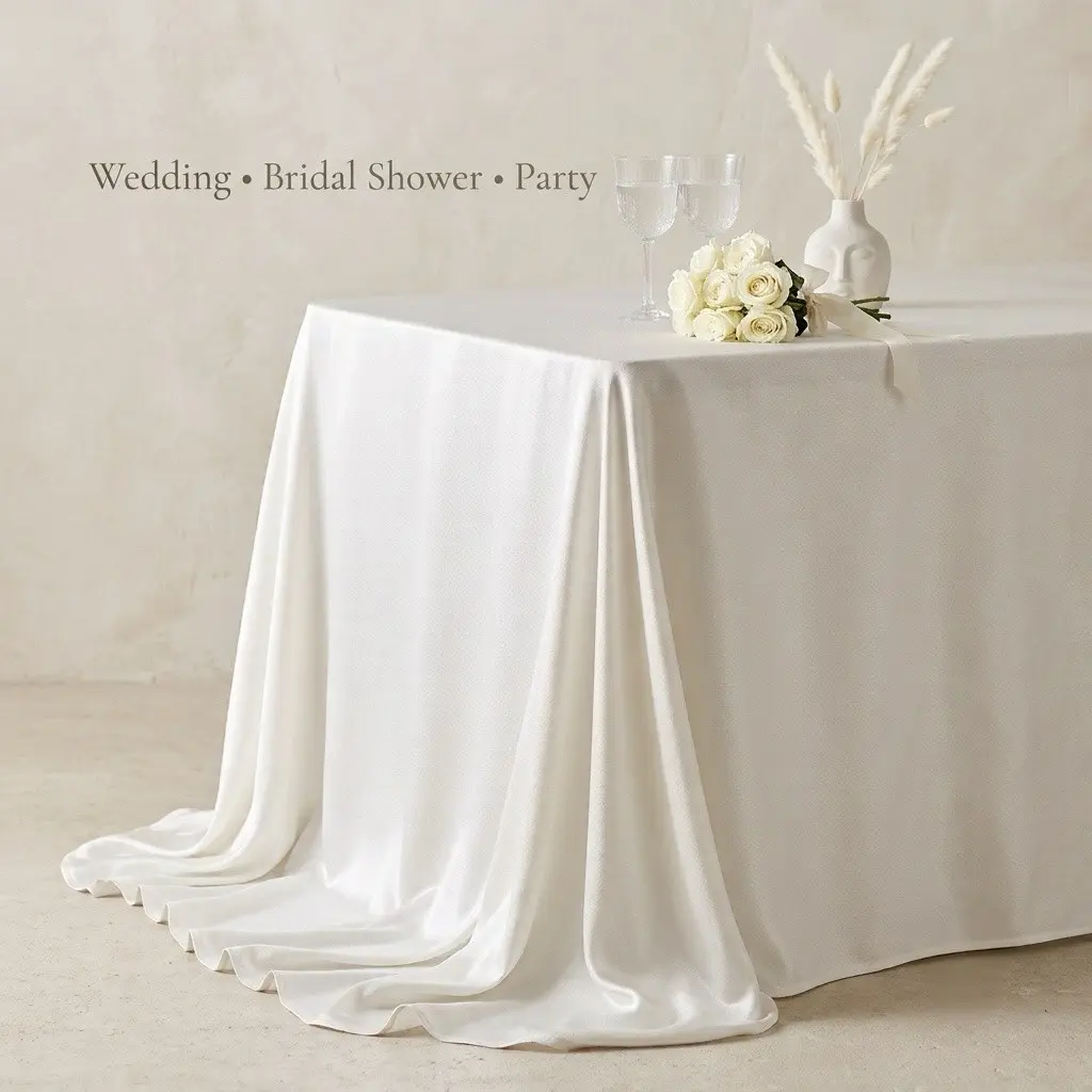 White Satin Tablecloth for Wedding Dessert Table & Party Decoration