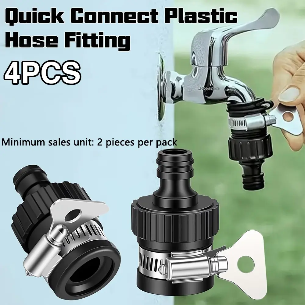 Universal Garden Hose Faucet Adapter, Quick Connect Plastic Water Tap Connector with Stainless Steel Clamp, Multifunctional Water Pipe Fitting for Outdoor Washing Watering, 2PCS/4PCS Optional