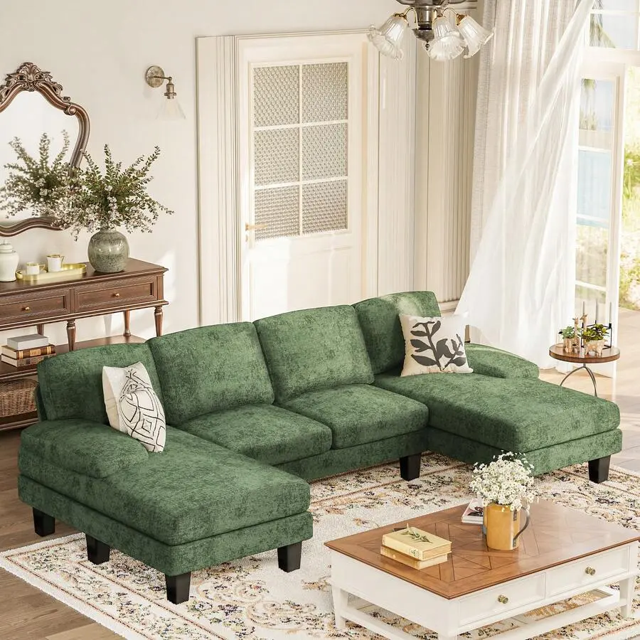 Multi-Purpose Sectional Sofa, Chenille U-Shaped Sofa, 4-Seater Modern Sectional Sofa With Removable Cushions Living Room