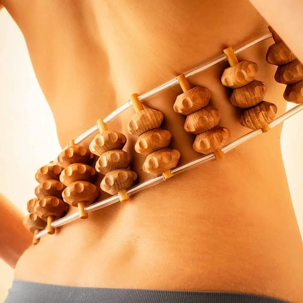 Rope Back Massager - 47.2-inch lymphatic drainage massage tool for back, neck, legs, and waist, full-body pain relief and massage therapy - anti-cellulite wooden massage roller