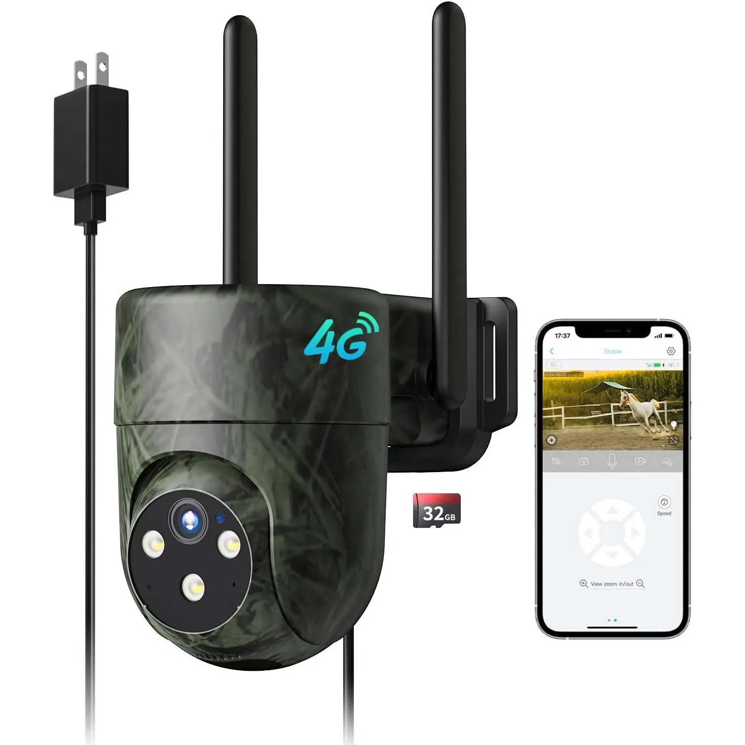 Wired 4G LTE Cellular Security Camera, No WiFi Needed, 32GB, Green