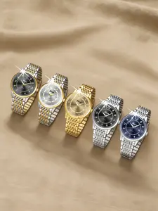 5pcs Luxury Men's Watches, Stainless Steel Band, & Silver Color, Multiple Dial, Diamond-Set, Calendar Feature, Perfect Gift