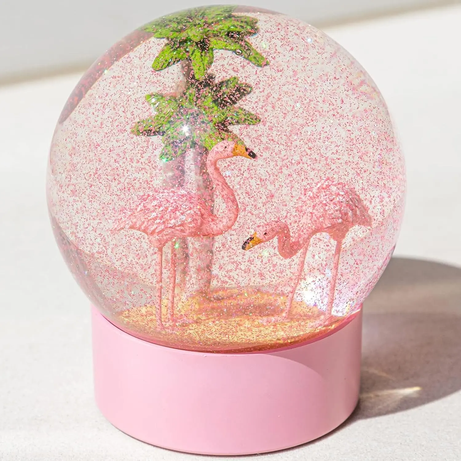 Flamingo Snow Globe, Pink Glitter Glass Snowglobe 100MM, Pink Flamingo, Tropical Snow Globe, Flamingo Gifts, Pink Christmas Decor, Desk Shelf Decor