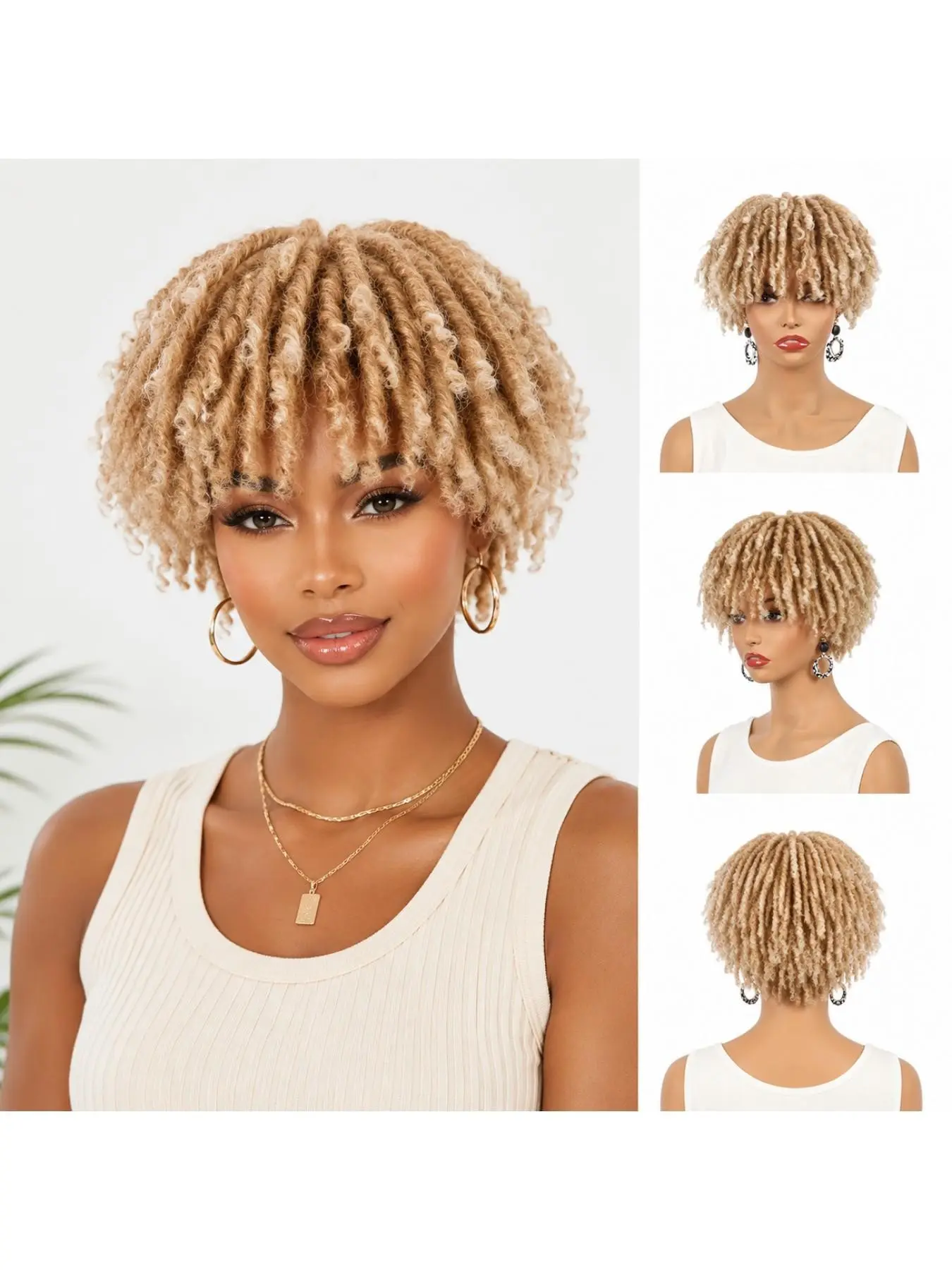 Clip In Dreadlock Hairpiece Synthetic Kinky Curly Afro Wig Topper Natural Style Easy Attach Hair Extension Costume Accessory for Festival Cosplay Party Daily Hairstyle Unisex