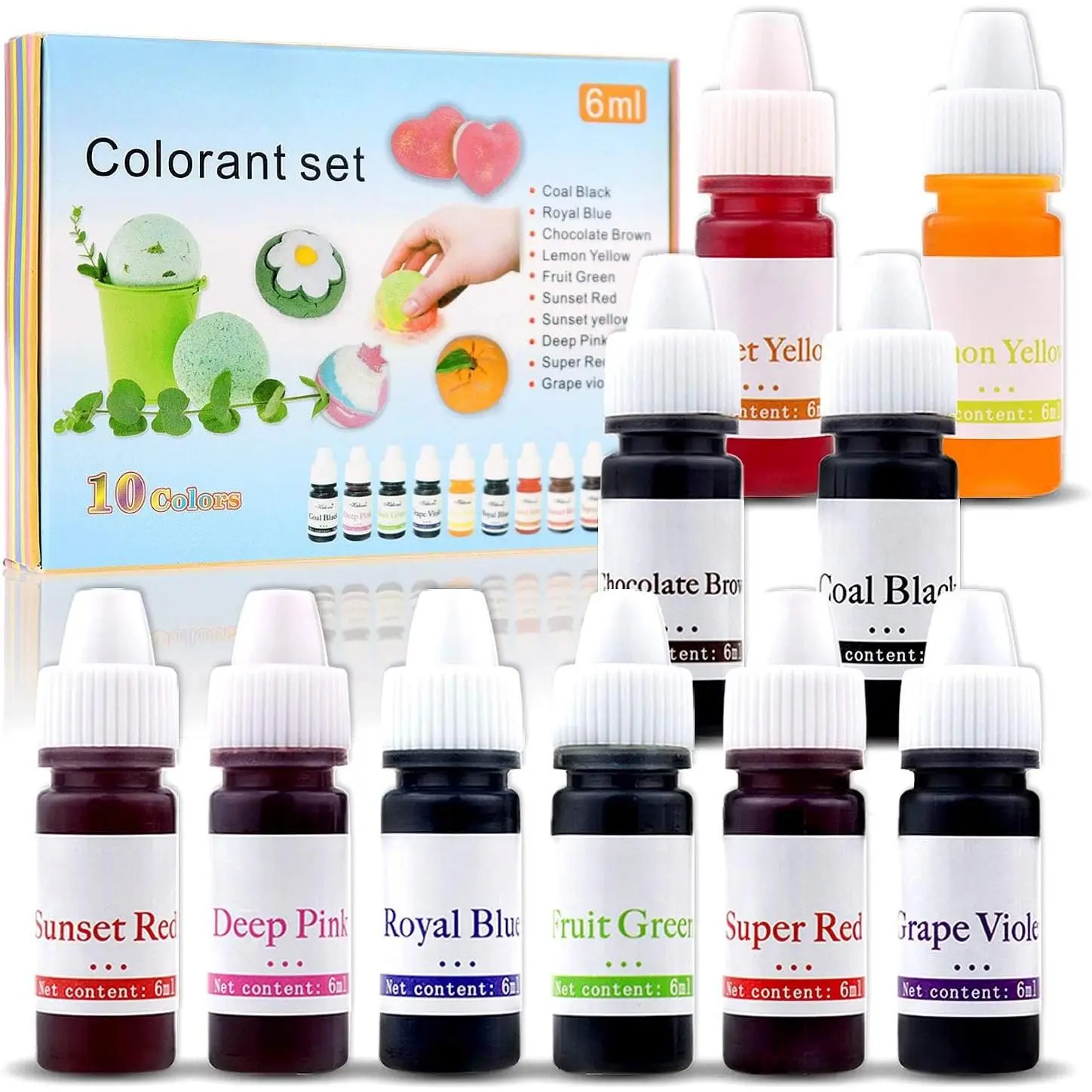 Soap Dye Soap Making Set - 10 Liquid Colors for Soap Coloring,Coal Black, Royal Blue, Brown, Yellow,Fruit Green,Sunset Red,Sunset Yellow,Deep ,Super Red and Grape Violet