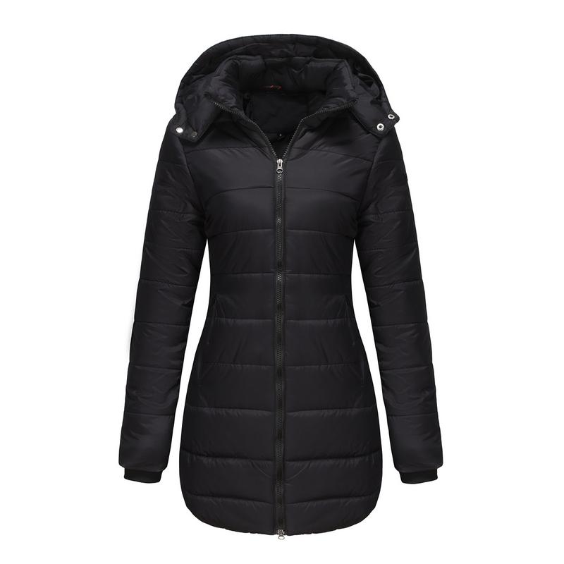 BIGWIG women's autumn and winter long warm parka, detachable hood, windproof and warm down jacket, autumn and winter warm cotton jacket, windproof and waterproof jacket, windproof and waterproof jacket, mid-length slim warm hooded cotton jacket