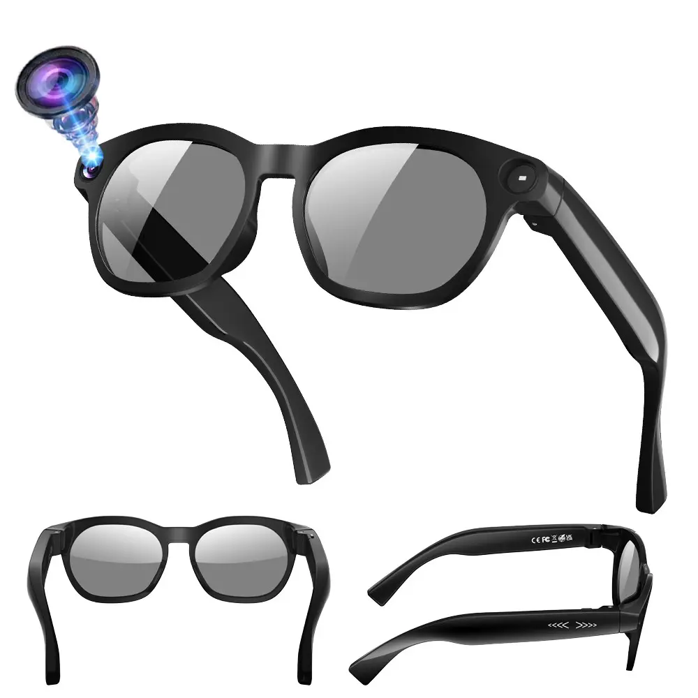 Bluetooth Smart Glasses for Men,8MP Camera, Photo & Video Shooting ,One Click Recording,4GB Memory, Build-in Mic & Speakers, Bluetooth Calling, Music Playback, AI Real Time Translation, 2 Lenses Total (Transparent +Black )