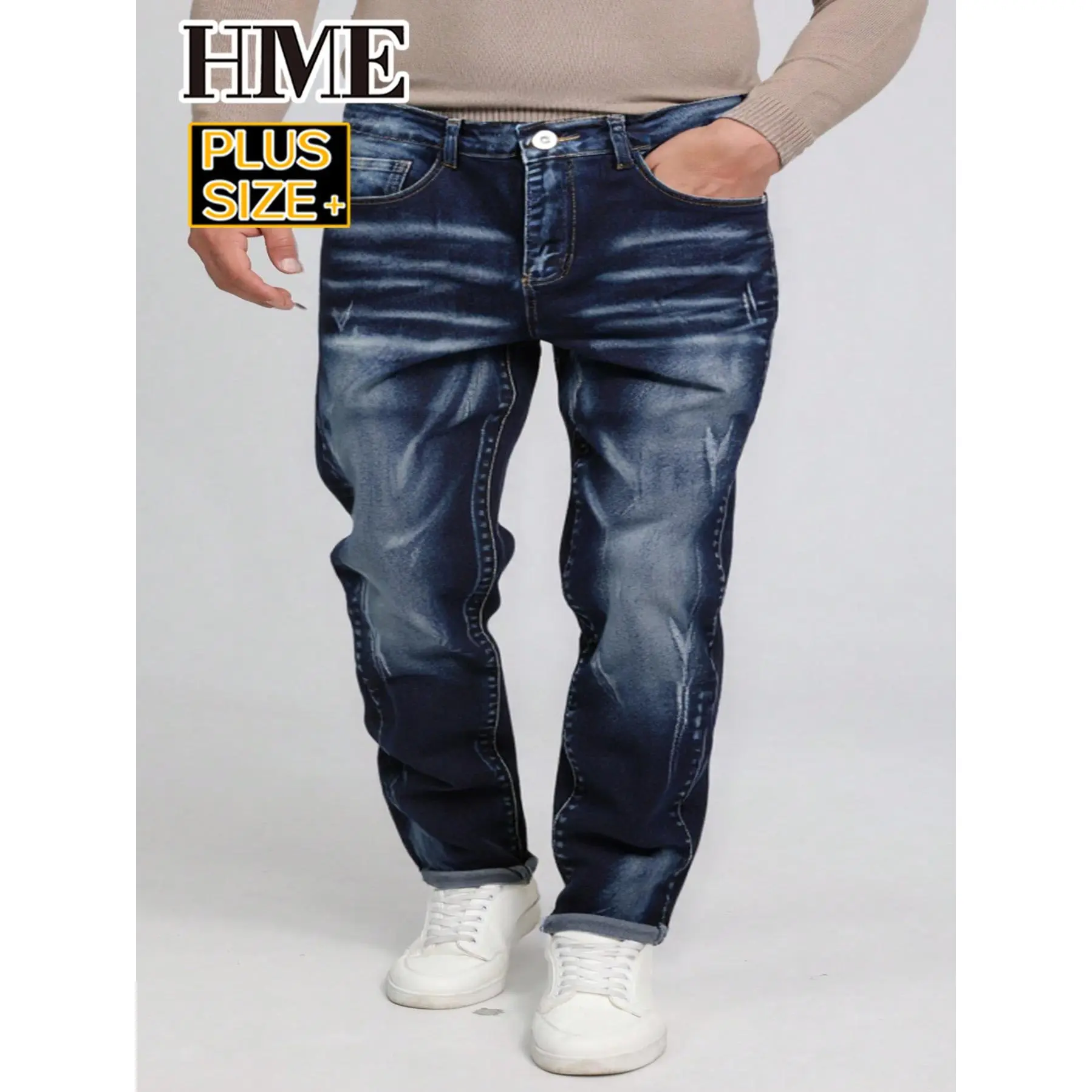 Big & Tall Men's Stretch Jeans Cotton Blend Dark Wash Straight Leg Denim Pants