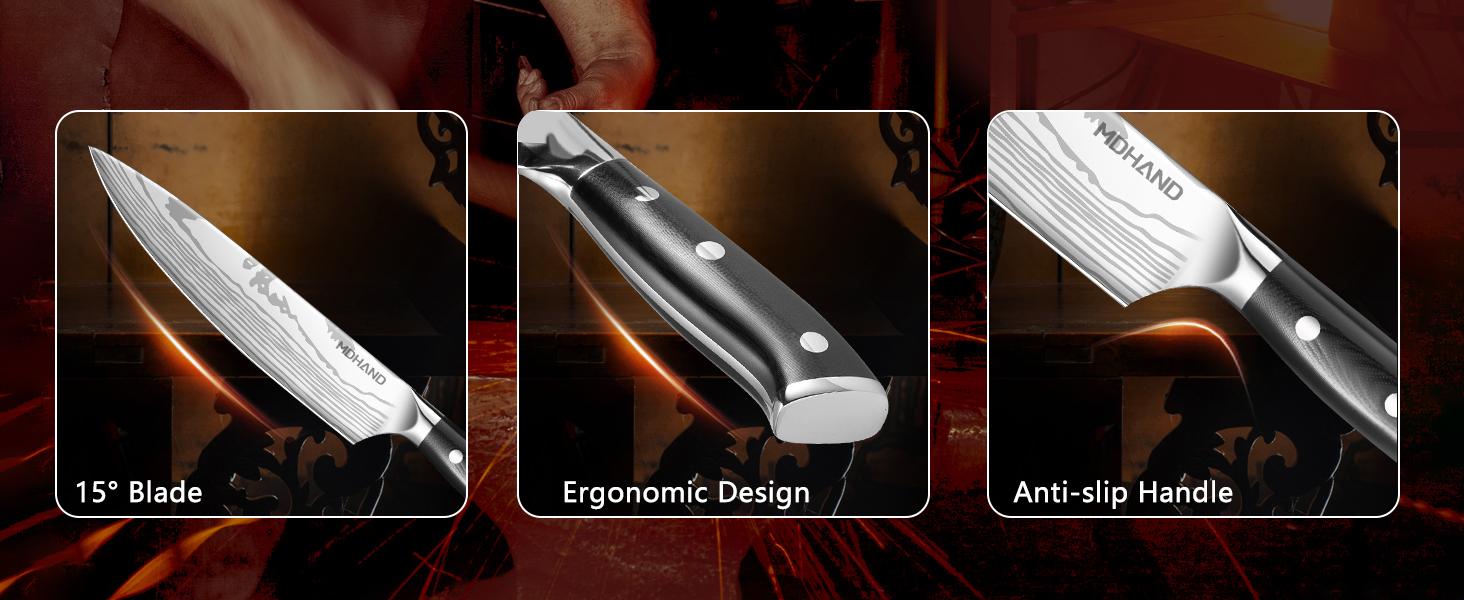 18PCS Kitchen Knife Set, Professional Chef Knife Set with Roll Bag, High Carbon Stainless Steel Japanese Knives, Full Tang Pakkawood Handle, Ultra Sharp