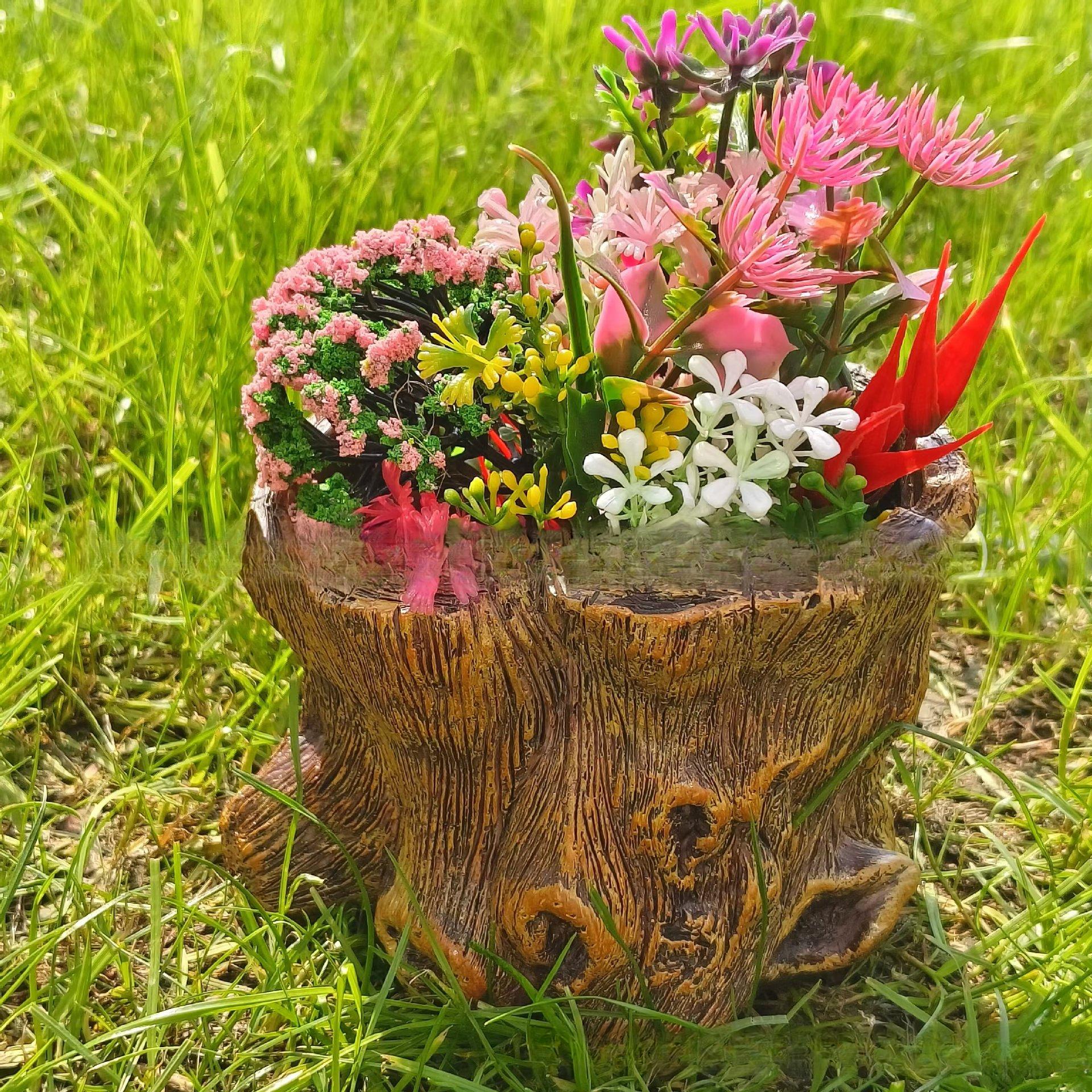 Resin succulent flowerpot garden decoration ornament, creative imitation tree stump succulent ecological gardening Resin succulent flowerpot garden decoration ornament, creative imitation tree stump succulent ecological gardening