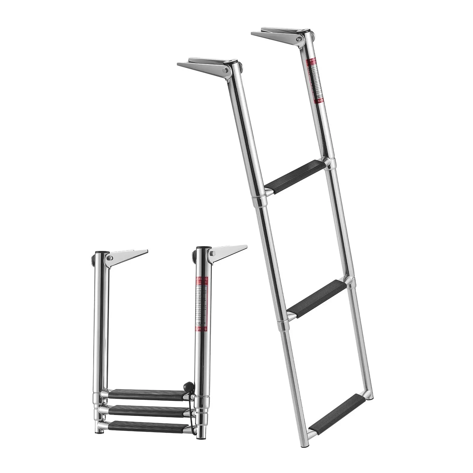 VEVOR Boat Ladder, 3 Steps, Stainless Steel Telescoping Folding Swim Deck Ladder for Rear Entry Inboard, Heavy Duty 600 lbs Capacity with Wide Anti-Slip Steps, for Outboards, Yacht, Pontoon Boats