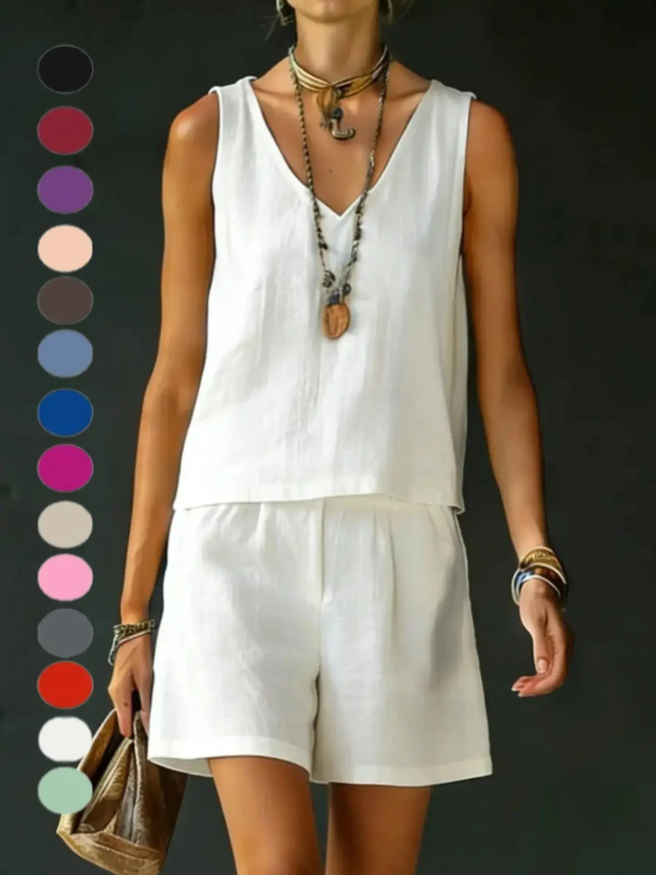 2026 New Cotton Linen Fashion Casual Loose Tank Top and Shorts Set for Women, Spring Summer, Comfortable and Stylish