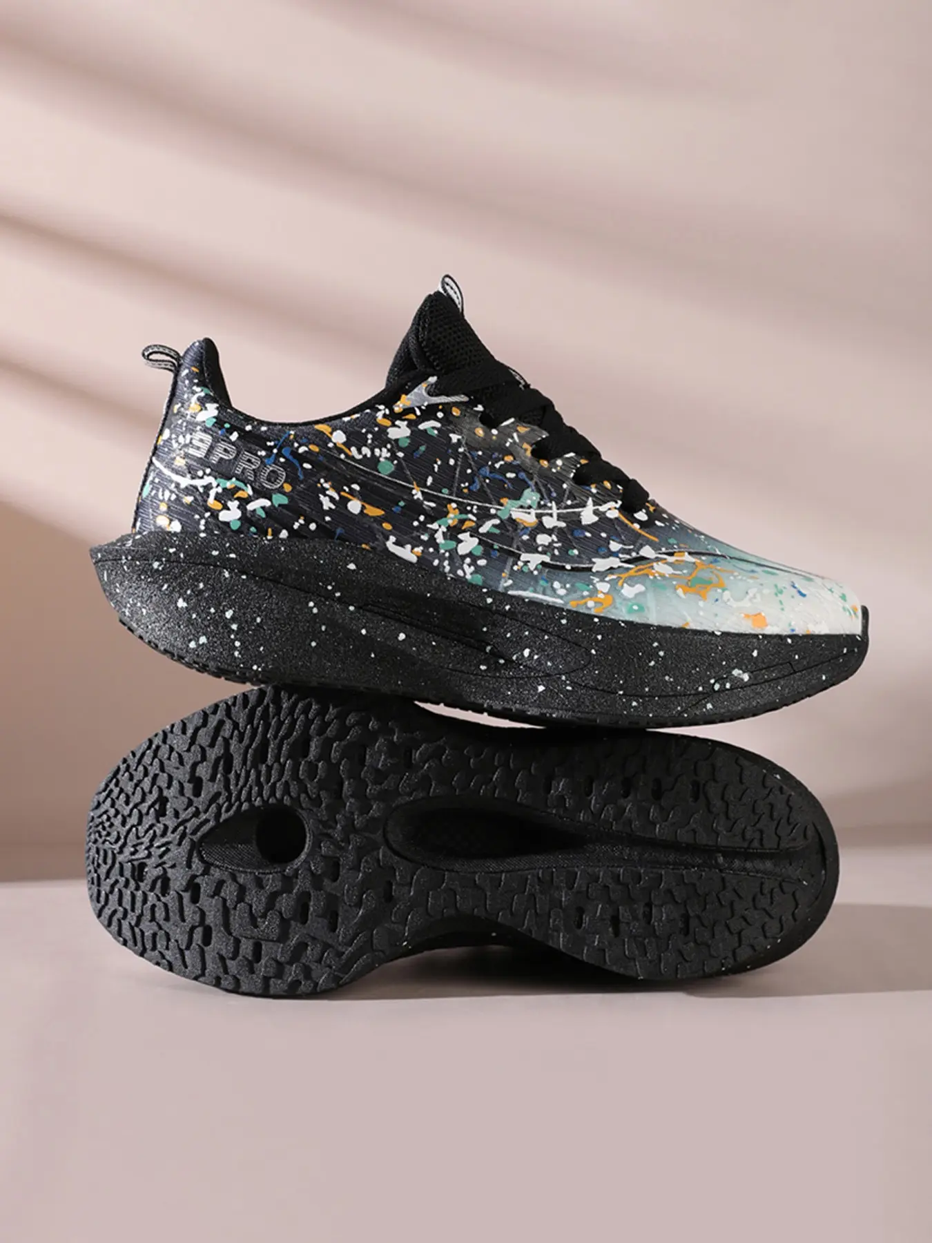 2026 New Couple Sneakers Splash Ink Print Mesh Upper, Lightweight Thick-Sole Breathable Women's Trainers, Wear-Resistant Anti-Slip Outsole, Men's Outdoor Jogging & Gym Training Shoes, Trendy Versatile Daily Running Footwear