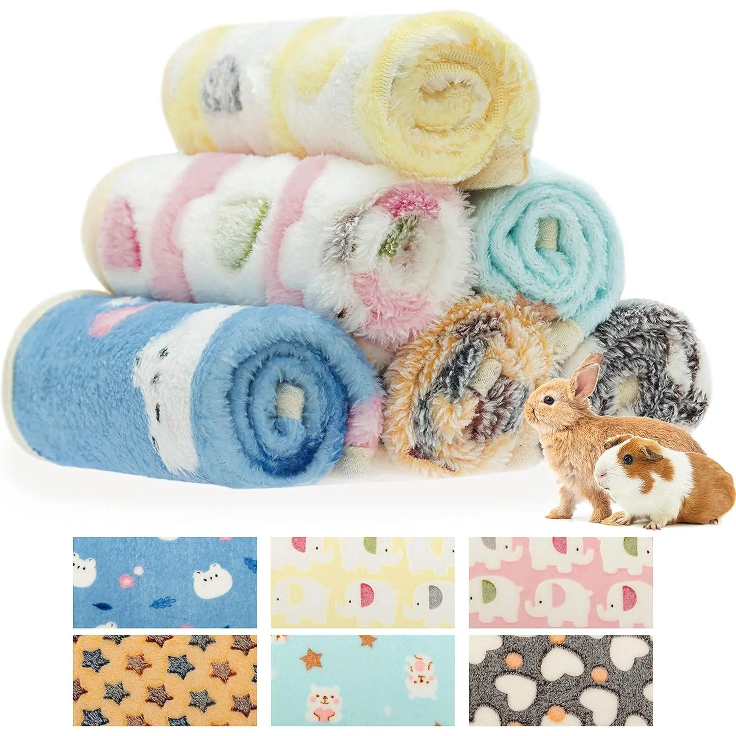 Guinea Pig Bedding Mat 6 Pack, Soft Fleece Small  Blankets | Washable Small  Cage Liners Sleep Mat Accessories for Rat, , Hamster, Hedgehog (13.7x13.7in)