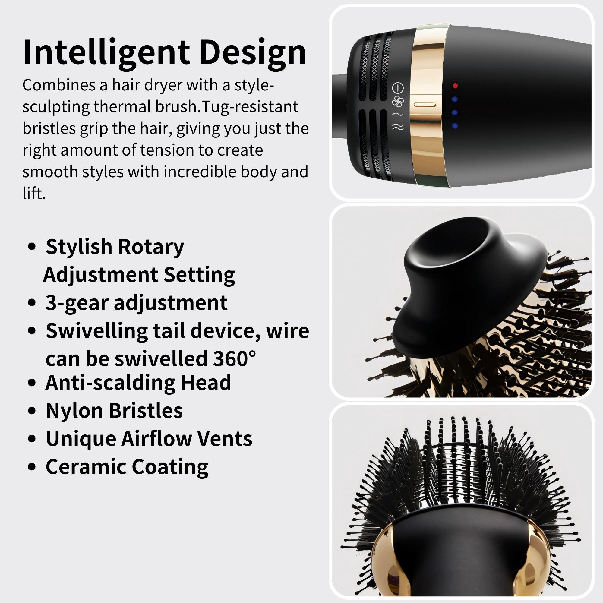 Multifunctional Hot Air Brush, 2 in 1 Blow Dryer Styler with 3 Gear Temperatures, Straightening & Curling Iron Comb, Hair Straightener Curler
