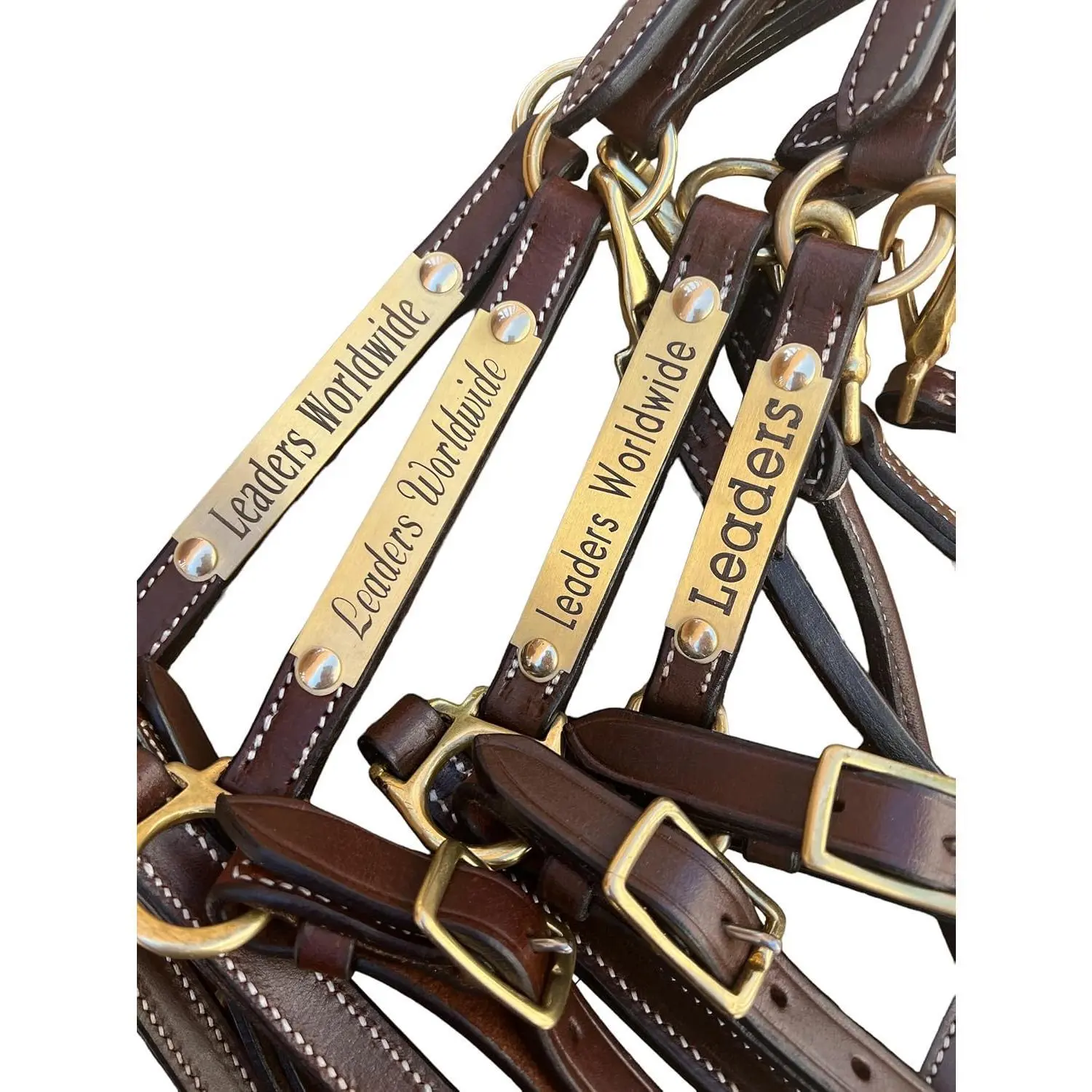 3/4" Brown Leather Horse Halter with Custom Engraved Name Plate, Solid Brass Hardware, Crisp Beveled Edges, Fully Adjustable Chin, Snap Closure for Draft & Heavy Horses, Full-Grain
