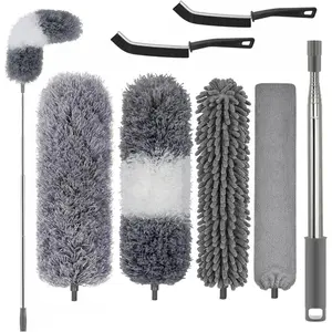 Professional Microfibre Dusters for Cleaning|   Duster with Extension 100"|   Cobweb Remover Duster Kit with 4 Washable Heads|   Bendable Duster for High Ceilings,Fans & Hard-to-Reach Areas,7PCS
