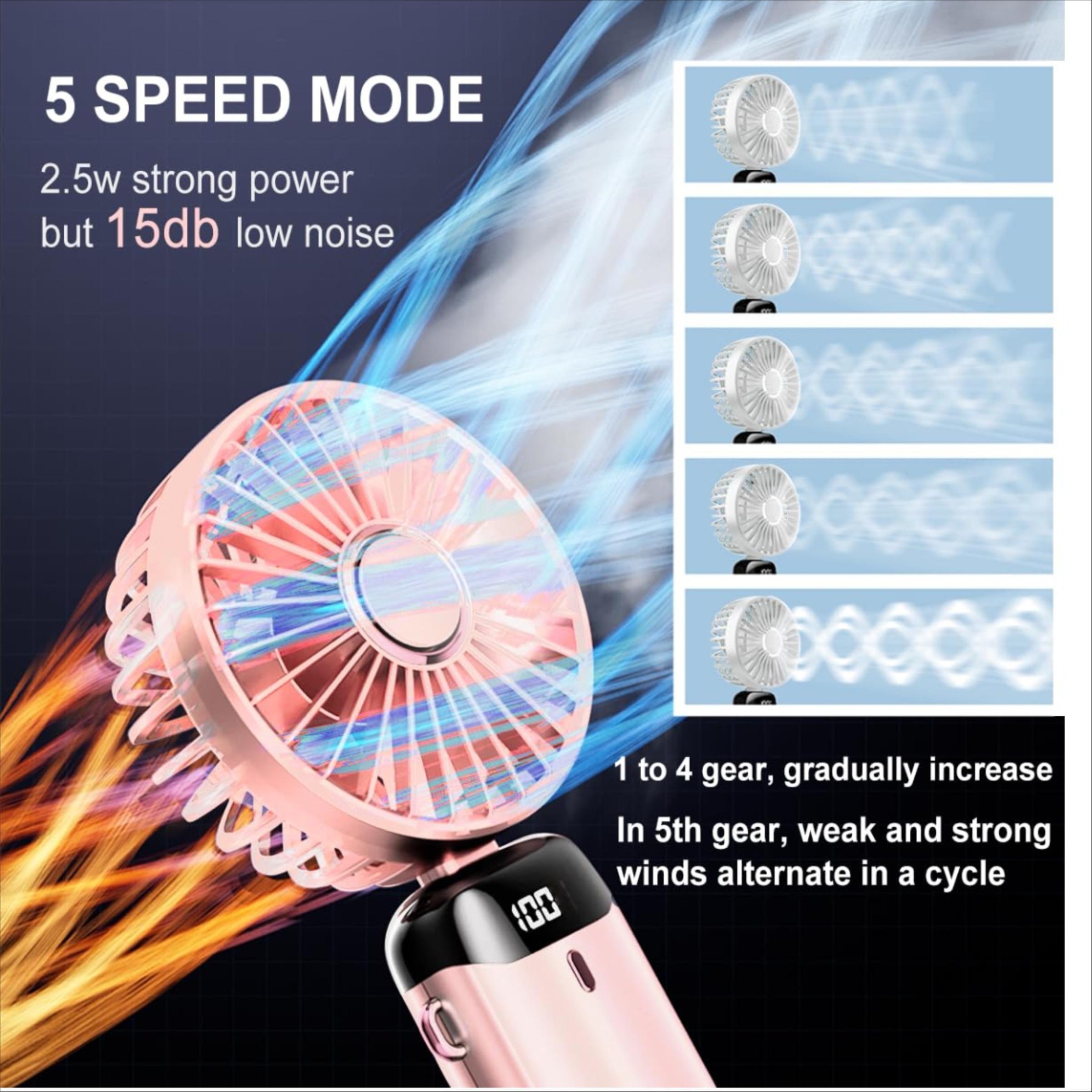 Handheld Turbo Fan with Phone Holder, Handheld Cooling Fan Folding Fan Usb Rechargeable Fan with Digital Display, Silent Fan for Outdoor Travel Office, Portable Multifunction Mini Fan, Cordless Oscillating Fan, Usb Powered Fan