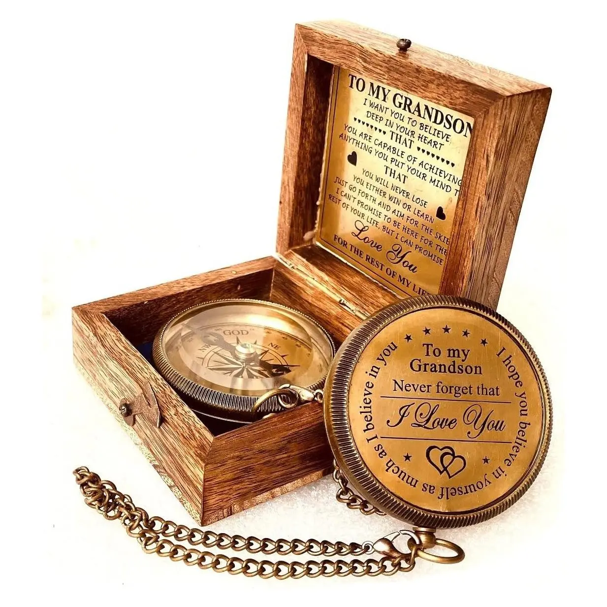 Engraved Brass Compass Keepsake Gift for Grandson - Birthday, Baptism, Graduation, Confirmation from Grandpa GrandmaGift