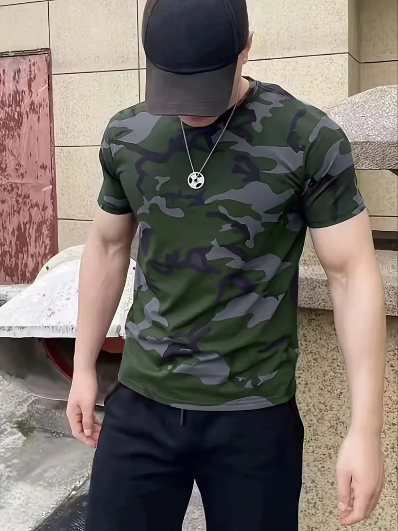 Men's Summer Sport Jersey, Camouflage Short Sleeve T-Shirt, Slim-Fitting All-Over Print, Casual Long Clothing, Ideal for All Seasons