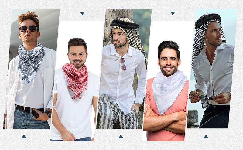 Arab Shemagh Muslim Keffiyeh Head Wrap Scarf Arabic Tactical Desert Headwear with Aqel Rope Halloween Costume Accessories